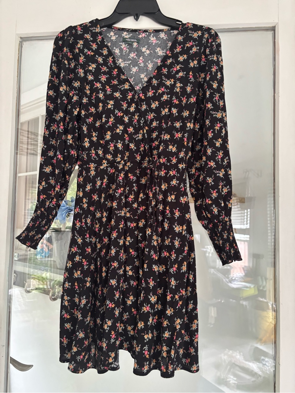 wild fable Black Floral V-Neck Long Sleeve Dress